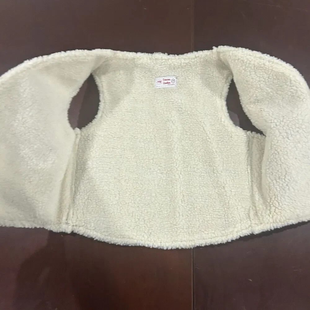 Vintage Genuine Leather Kids Sherpa Button Up Vest Size 14 HandMade In Mexico